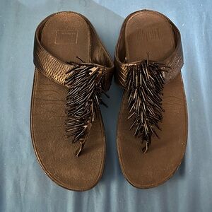 Fitflop Black Sandals with Bohemian Embellishments